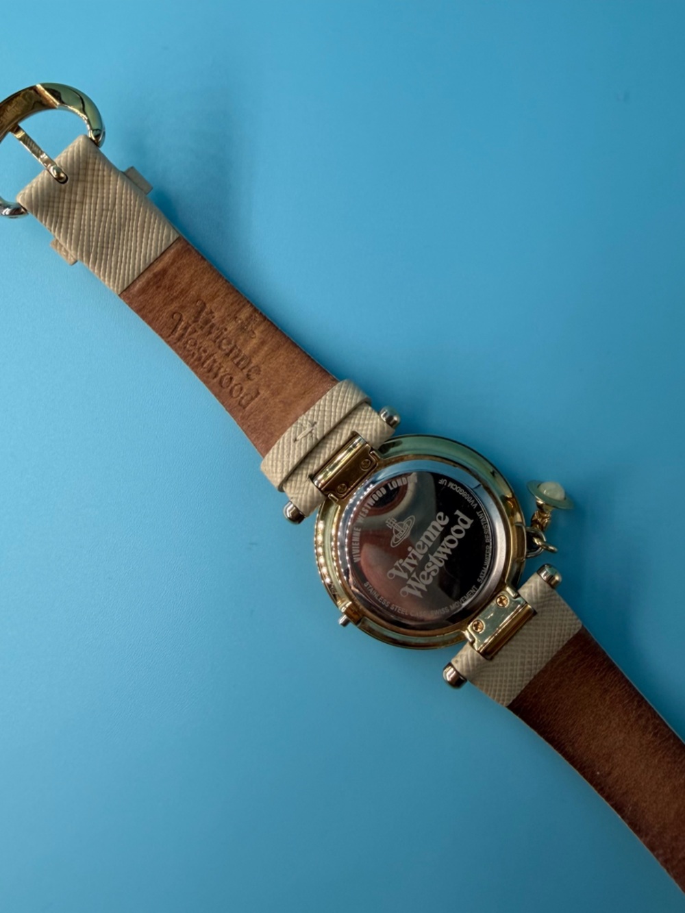 Vivienne Westwood Orb Pop Ladies Quartz Watch Champagne Dial Beige Leather Strap - Picture 4 of 7